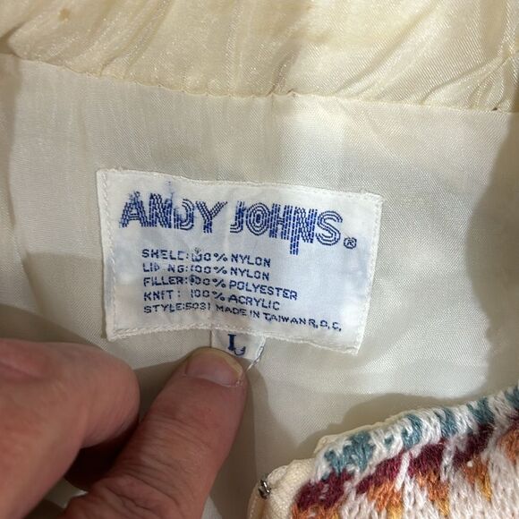 Vintage 90's Andy Johns Cream Puffer Vest With Knit Trim - L - Picture 7 of 7
